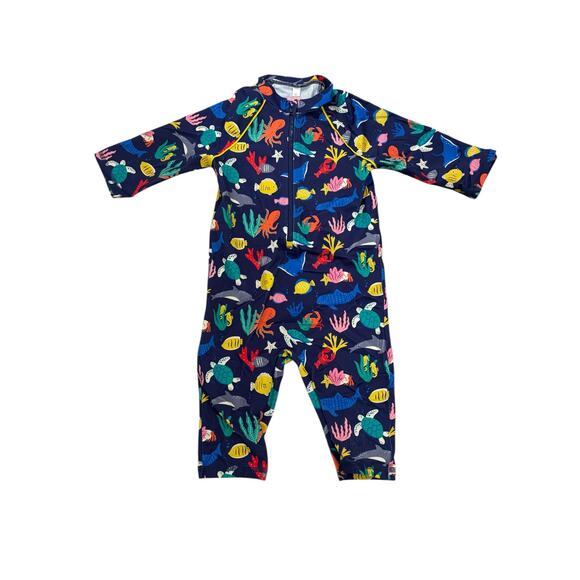 Baby Boden Swim Set Kids 2-3Y 98cm Navy Two Piece Rash Guard Ocean Life UPF 50+ - Picture 2 of 16